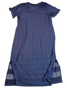 Colleen Lopez Womens Plus Size 2X Knit Maxi Dress Blue Mesh Tiered Hem Slit